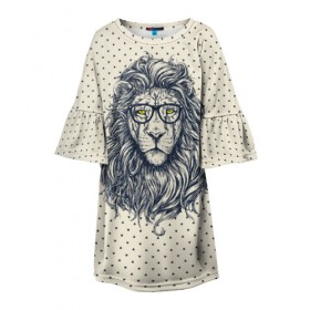 Детское платье 3D с принтом SWAG Lion в Санкт-Петербурге, 100% полиэстер | прямой силуэт, чуть расширенный к низу. Круглая горловина, на рукавах — воланы | animal | cat | hipster | king | lion | животное | зверь | король | лев | очки | хипстер