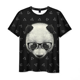 Мужская футболка 3D с принтом Умная панда в Санкт-Петербурге, 100% полиэфир | прямой крой, круглый вырез горловины, длина до линии бедер | animal | bear | beast | hipster | panda | smart | животное | зверь | медведь | очки | панда | свэг | умный | хипстер