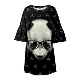 Детское платье 3D с принтом Умная панда в Санкт-Петербурге, 100% полиэстер | прямой силуэт, чуть расширенный к низу. Круглая горловина, на рукавах — воланы | Тематика изображения на принте: animal | bear | beast | hipster | panda | smart | животное | зверь | медведь | очки | панда | свэг | умный | хипстер