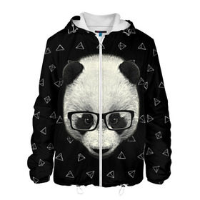 Мужская куртка 3D с принтом Умная панда в Санкт-Петербурге, ткань верха — 100% полиэстер, подклад — флис | прямой крой, подол и капюшон оформлены резинкой с фиксаторами, два кармана без застежек по бокам, один большой потайной карман на груди. Карман на груди застегивается на липучку | animal | bear | beast | hipster | panda | smart | животное | зверь | медведь | очки | панда | свэг | умный | хипстер