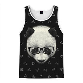 Мужская майка 3D с принтом Умная панда в Санкт-Петербурге, 100% полиэстер | круглая горловина, приталенный силуэт, длина до линии бедра. Пройма и горловина окантованы тонкой бейкой | animal | bear | beast | hipster | panda | smart | животное | зверь | медведь | очки | панда | свэг | умный | хипстер