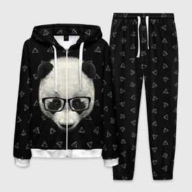 Мужской костюм 3D с принтом Умная панда в Санкт-Петербурге, 100% полиэстер | Манжеты и пояс оформлены тканевой резинкой, двухслойный капюшон со шнурком для регулировки, карманы спереди | Тематика изображения на принте: animal | bear | beast | hipster | panda | smart | животное | зверь | медведь | очки | панда | свэг | умный | хипстер