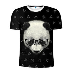 Мужская футболка 3D спортивная с принтом Умная панда в Санкт-Петербурге, 100% полиэстер с улучшенными характеристиками | приталенный силуэт, круглая горловина, широкие плечи, сужается к линии бедра | animal | bear | beast | hipster | panda | smart | животное | зверь | медведь | очки | панда | свэг | умный | хипстер