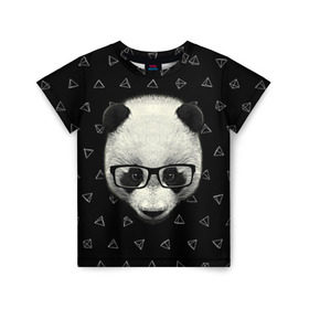 Детская футболка 3D с принтом Умная панда в Санкт-Петербурге, 100% гипоаллергенный полиэфир | прямой крой, круглый вырез горловины, длина до линии бедер, чуть спущенное плечо, ткань немного тянется | animal | bear | beast | hipster | panda | smart | животное | зверь | медведь | очки | панда | свэг | умный | хипстер