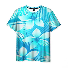 Мужская футболка 3D с принтом Tropical Flower в Санкт-Петербурге, 100% полиэфир | прямой крой, круглый вырез горловины, длина до линии бедер | Тематика изображения на принте: flower | паттерн | цветы | яркий