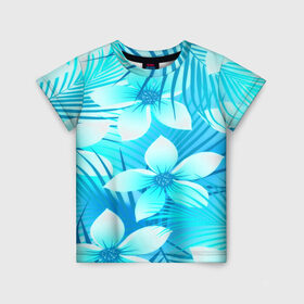 Детская футболка 3D с принтом Tropical Flower в Санкт-Петербурге, 100% гипоаллергенный полиэфир | прямой крой, круглый вырез горловины, длина до линии бедер, чуть спущенное плечо, ткань немного тянется | flower | паттерн | цветы | яркий
