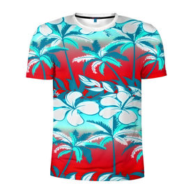 Мужская футболка 3D спортивная с принтом Tropical Fashion в Санкт-Петербурге, 100% полиэстер с улучшенными характеристиками | приталенный силуэт, круглая горловина, широкие плечи, сужается к линии бедра | flower | пальмы | паттерн | цветы
