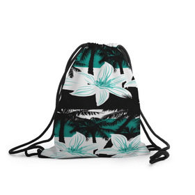Рюкзак-мешок 3D с принтом Тропические цветы в Санкт-Петербурге, 100% полиэстер | плотность ткани — 200 г/м2, размер — 35 х 45 см; лямки — толстые шнурки, застежка на шнуровке, без карманов и подкладки | 