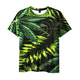 Мужская футболка 3D с принтом Листья в Санкт-Петербурге, 100% полиэфир | прямой крой, круглый вырез горловины, длина до линии бедер | Тематика изображения на принте: зеленый | листва | паттерн