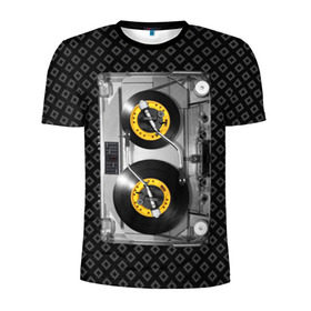 Мужская футболка 3D спортивная с принтом DJ Tape в Санкт-Петербурге, 100% полиэстер с улучшенными характеристиками | приталенный силуэт, круглая горловина, широкие плечи, сужается к линии бедра | dj | equalizer | music | retro | sound | tape | диджей | кассета | меломан | музыка | пленка | ретро | эквалайзер
