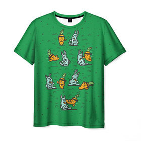 Мужская футболка 3D с принтом Боевая морковь в Санкт-Петербурге, 100% полиэфир | прямой крой, круглый вырез горловины, длина до линии бедер | Тематика изображения на принте: animal | beast | karate | nature | rabbit | vegan | битва | бой | веган | вегетарианец | животное | зайка | зайчик | заяц | зверь | карате | кролик | морковь | овощ | природа