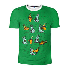 Мужская футболка 3D спортивная с принтом Боевая морковь в Санкт-Петербурге, 100% полиэстер с улучшенными характеристиками | приталенный силуэт, круглая горловина, широкие плечи, сужается к линии бедра | animal | beast | karate | nature | rabbit | vegan | битва | бой | веган | вегетарианец | животное | зайка | зайчик | заяц | зверь | карате | кролик | морковь | овощ | природа