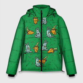 Мужская зимняя куртка 3D с принтом Боевая морковь в Санкт-Петербурге, верх — 100% полиэстер; подкладка — 100% полиэстер; утеплитель — 100% полиэстер | длина ниже бедра, свободный силуэт Оверсайз. Есть воротник-стойка, отстегивающийся капюшон и ветрозащитная планка. 

Боковые карманы с листочкой на кнопках и внутренний карман на молнии. | Тематика изображения на принте: animal | beast | karate | nature | rabbit | vegan | битва | бой | веган | вегетарианец | животное | зайка | зайчик | заяц | зверь | карате | кролик | морковь | овощ | природа
