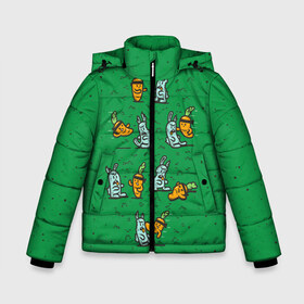 Зимняя куртка для мальчиков 3D с принтом Боевая морковь в Санкт-Петербурге, ткань верха — 100% полиэстер; подклад — 100% полиэстер, утеплитель — 100% полиэстер | длина ниже бедра, удлиненная спинка, воротник стойка и отстегивающийся капюшон. Есть боковые карманы с листочкой на кнопках, утяжки по низу изделия и внутренний карман на молнии. 

Предусмотрены светоотражающий принт на спинке, радужный светоотражающий элемент на пуллере молнии и на резинке для утяжки | Тематика изображения на принте: animal | beast | karate | nature | rabbit | vegan | битва | бой | веган | вегетарианец | животное | зайка | зайчик | заяц | зверь | карате | кролик | морковь | овощ | природа