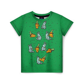 Детская футболка 3D с принтом Боевая морковь в Санкт-Петербурге, 100% гипоаллергенный полиэфир | прямой крой, круглый вырез горловины, длина до линии бедер, чуть спущенное плечо, ткань немного тянется | animal | beast | karate | nature | rabbit | vegan | битва | бой | веган | вегетарианец | животное | зайка | зайчик | заяц | зверь | карате | кролик | морковь | овощ | природа