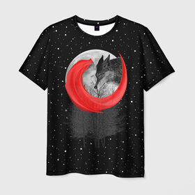 Мужская футболка 3D с принтом Красная шапочка в Санкт-Петербурге, 100% полиэфир | прямой крой, круглый вырез горловины, длина до линии бедер | animal | beast | girl | moon | rage | roar | space | star | wolf | волк | девушка | животное | зверь | космос | красная | луна | рык | сказка | шапочка | ярость