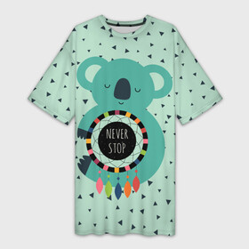 Платье-футболка 3D с принтом Мечтающая коала в Санкт-Петербурге,  |  | Тематика изображения на принте: animal | dream | hunter | koala | животное | зверь | коала | ловец снов | мечта