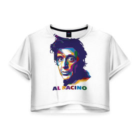 Женская футболка 3D укороченная с принтом Al Pacino в Санкт-Петербурге, 100% полиэстер | круглая горловина, длина футболки до линии талии, рукава с отворотами | актёр | аль пачино | артист | звезда | кино | киноактёр | кинозвезда | кинофильм | роль