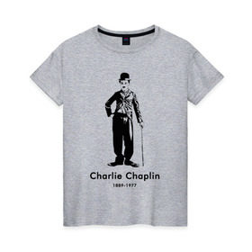 Женская футболка хлопок с принтом Чарли Чаплин в Санкт-Петербурге, 100% хлопок | прямой крой, круглый вырез горловины, длина до линии бедер, слегка спущенное плечо | 