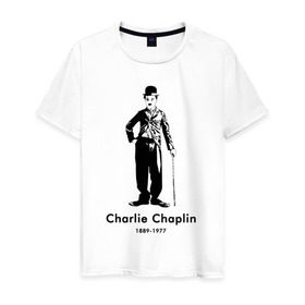 Мужская футболка хлопок с принтом Чарли Чаплин в Санкт-Петербурге, 100% хлопок | прямой крой, круглый вырез горловины, длина до линии бедер, слегка спущенное плечо. | 