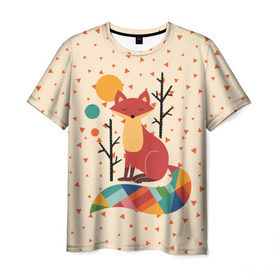 Мужская футболка 3D с принтом Осенняя лисичка в Санкт-Петербурге, 100% полиэфир | прямой крой, круглый вырез горловины, длина до линии бедер | animal | beast | cat | fox | kitty | nature | orange | животное | зверь | кот | котик | кошка | лиса | лисичка | оранжевая | осень | природа