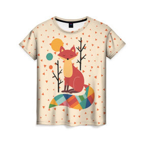 Женская футболка 3D с принтом Осенняя лисичка в Санкт-Петербурге, 100% полиэфир ( синтетическое хлопкоподобное полотно) | прямой крой, круглый вырез горловины, длина до линии бедер | animal | beast | cat | fox | kitty | nature | orange | животное | зверь | кот | котик | кошка | лиса | лисичка | оранжевая | осень | природа