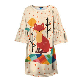 Детское платье 3D с принтом Осенняя лисичка в Санкт-Петербурге, 100% полиэстер | прямой силуэт, чуть расширенный к низу. Круглая горловина, на рукавах — воланы | animal | beast | cat | fox | kitty | nature | orange | животное | зверь | кот | котик | кошка | лиса | лисичка | оранжевая | осень | природа
