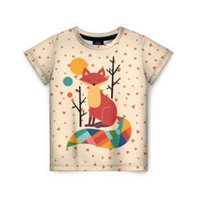 Детская футболка 3D с принтом Осенняя лисичка в Санкт-Петербурге, 100% гипоаллергенный полиэфир | прямой крой, круглый вырез горловины, длина до линии бедер, чуть спущенное плечо, ткань немного тянется | animal | beast | cat | fox | kitty | nature | orange | животное | зверь | кот | котик | кошка | лиса | лисичка | оранжевая | осень | природа