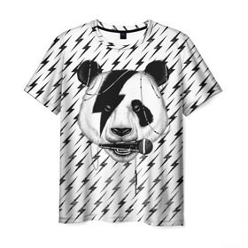 Мужская футболка 3D с принтом Панда вокалист в Санкт-Петербурге, 100% полиэфир | прямой крой, круглый вырез горловины, длина до линии бедер | animal | bear | beast | metal | music | nature | panda | rock | sound | vocal | вокал | животное | зверь | звук | медведь | меломан | метал | мишка | музыка | панда | природа | рок