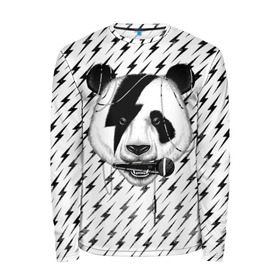 Мужской лонгслив 3D с принтом Панда вокалист в Санкт-Петербурге, 100% полиэстер | длинные рукава, круглый вырез горловины, полуприлегающий силуэт | Тематика изображения на принте: animal | bear | beast | metal | music | nature | panda | rock | sound | vocal | вокал | животное | зверь | звук | медведь | меломан | метал | мишка | музыка | панда | природа | рок