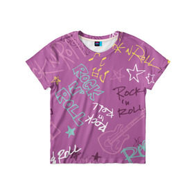 Детская футболка 3D с принтом Rock`n`Roll в Санкт-Петербурге, 100% гипоаллергенный полиэфир | прямой крой, круглый вырез горловины, длина до линии бедер, чуть спущенное плечо, ткань немного тянется | веселые | новинки | подарок | популярные | прикольные | яркие