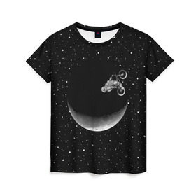 Женская футболка 3D с принтом Астронавт байкер в Санкт-Петербурге, 100% полиэфир ( синтетическое хлопкоподобное полотно) | прямой крой, круглый вырез горловины, длина до линии бедер | astronaut | cosmonaut | cosmos | galaxy | moto | planet | space | star | universe | астронавт | байкер | вселенная | галактика | звезды | космонавт | космос | луна | мотоцикл | планета
