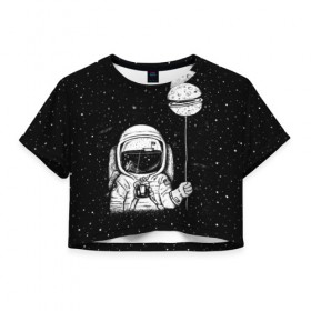 Женская футболка 3D укороченная с принтом Астронавт с шариком в Санкт-Петербурге, 100% полиэстер | круглая горловина, длина футболки до линии талии, рукава с отворотами | astronaut | cosmonaut | cosmos | dead | galaxy | moon | planet | space | star | universe | астронавт | вселенная | галактика | звезды | космонавт | космос | луна | планета | шарик