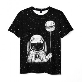 Мужская футболка 3D с принтом Астронавт с шариком в Санкт-Петербурге, 100% полиэфир | прямой крой, круглый вырез горловины, длина до линии бедер | astronaut | cosmonaut | cosmos | dead | galaxy | moon | planet | space | star | universe | астронавт | вселенная | галактика | звезды | космонавт | космос | луна | планета | шарик