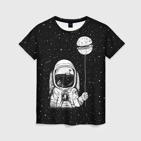 Женская футболка 3D с принтом Астронавт с шариком в Санкт-Петербурге, 100% полиэфир ( синтетическое хлопкоподобное полотно) | прямой крой, круглый вырез горловины, длина до линии бедер | astronaut | cosmonaut | cosmos | dead | galaxy | moon | planet | space | star | universe | астронавт | вселенная | галактика | звезды | космонавт | космос | луна | планета | шарик