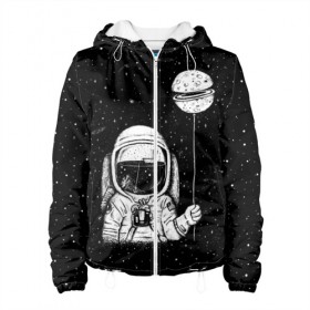 Женская куртка 3D с принтом Астронавт с шариком в Санкт-Петербурге, ткань верха — 100% полиэстер, подклад — флис | прямой крой, подол и капюшон оформлены резинкой с фиксаторами, два кармана без застежек по бокам, один большой потайной карман на груди. Карман на груди застегивается на липучку | astronaut | cosmonaut | cosmos | dead | galaxy | moon | planet | space | star | universe | астронавт | вселенная | галактика | звезды | космонавт | космос | луна | планета | шарик