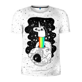 Мужская футболка 3D спортивная с принтом Единорог астронавт в Санкт-Петербурге, 100% полиэстер с улучшенными характеристиками | приталенный силуэт, круглая горловина, широкие плечи, сужается к линии бедра | astronaut | cosmonaut | cosmos | galaxy | planet | space | star | universe | астронавт | бесконечность | вселенная | галактика | единорог | звезды | космонавт | космос | планета