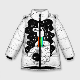 Зимняя куртка для девочек 3D с принтом Единорог астронавт в Санкт-Петербурге, ткань верха — 100% полиэстер; подклад — 100% полиэстер, утеплитель — 100% полиэстер. | длина ниже бедра, удлиненная спинка, воротник стойка и отстегивающийся капюшон. Есть боковые карманы с листочкой на кнопках, утяжки по низу изделия и внутренний карман на молнии. 

Предусмотрены светоотражающий принт на спинке, радужный светоотражающий элемент на пуллере молнии и на резинке для утяжки. | astronaut | cosmonaut | cosmos | galaxy | planet | space | star | universe | астронавт | бесконечность | вселенная | галактика | единорог | звезды | космонавт | космос | планета