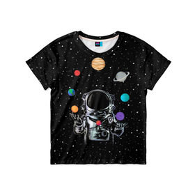 Детская футболка 3D с принтом Космический жонглер в Санкт-Петербурге, 100% гипоаллергенный полиэфир | прямой крой, круглый вырез горловины, длина до линии бедер, чуть спущенное плечо, ткань немного тянется | Тематика изображения на принте: astronaut | cosmonaut | cosmos | galaxy | planet | space | star | universe | астронавт | вселенная | галактика | звезды | земля | космонавт | космос | луна | марс | планета | сатурн | уран