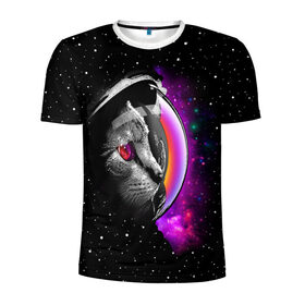 Мужская футболка 3D спортивная с принтом Космический кот в Санкт-Петербурге, 100% полиэстер с улучшенными характеристиками | приталенный силуэт, круглая горловина, широкие плечи, сужается к линии бедра | astronaut | cat | cosmonaut | cosmos | galaxy | kitty | space | universe | астронавт | вселенная | галактика | звезды | космонавт | космос | кот | котик | кошка