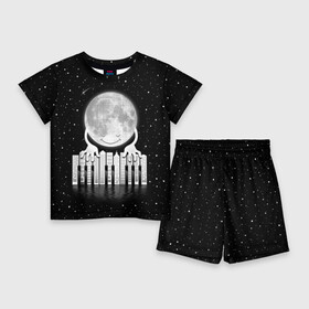 Детский костюм с шортами 3D с принтом Лунная мелодия в Санкт-Петербурге,  |  | astronaut | cosmonaut | cosmos | galaxy | meteor | moon | planet | space | universe | астронавт | вселенная | галактика | звезды | космонавт | космос | луна | мелодия | музыка | ноты