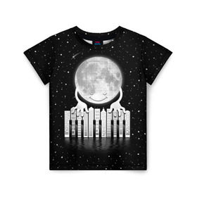 Детская футболка 3D с принтом Лунная мелодия в Санкт-Петербурге, 100% гипоаллергенный полиэфир | прямой крой, круглый вырез горловины, длина до линии бедер, чуть спущенное плечо, ткань немного тянется | astronaut | cosmonaut | cosmos | galaxy | meteor | moon | planet | space | universe | астронавт | вселенная | галактика | звезды | космонавт | космос | луна | мелодия | музыка | ноты