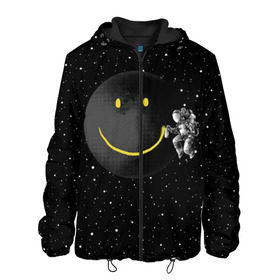 Мужская куртка 3D с принтом Лунная улыбка в Санкт-Петербурге, ткань верха — 100% полиэстер, подклад — флис | прямой крой, подол и капюшон оформлены резинкой с фиксаторами, два кармана без застежек по бокам, один большой потайной карман на груди. Карман на груди застегивается на липучку | astronaut | cosmonaut | cosmos | galaxy | meteor | moon | planet | smile | space | universe | астронавт | вселенная | галактика | звезды | космонавт | космос | луна | смайл | улыбка