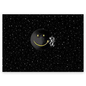 Поздравительная открытка с принтом Лунная улыбка в Санкт-Петербурге, 100% бумага | плотность бумаги 280 г/м2, матовая, на обратной стороне линовка и место для марки
 | astronaut | cosmonaut | cosmos | galaxy | meteor | moon | planet | smile | space | universe | астронавт | вселенная | галактика | звезды | космонавт | космос | луна | смайл | улыбка