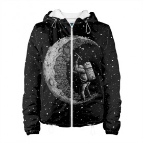 Женская куртка 3D с принтом Лунный шахтер в Санкт-Петербурге, ткань верха — 100% полиэстер, подклад — флис | прямой крой, подол и капюшон оформлены резинкой с фиксаторами, два кармана без застежек по бокам, один большой потайной карман на груди. Карман на груди застегивается на липучку | astronaut | cosmonaut | cosmos | galaxy | moon | planet | space | star | universe | астронавт | вселенная | галактика | звезды | космонавт | космос | луна | планета | шахтер