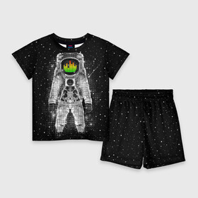 Детский костюм с шортами 3D с принтом Музыкальный космонавт в Санкт-Петербурге,  |  | astronaut | cosmonaut | dj | eqializer | galaxy | moon | music | planet | space | star | universe | астронавт | вселенная | галактика | диджей | космонавт | космос | музыка | эквалайзер
