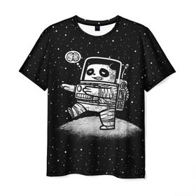 Мужская футболка 3D с принтом Панда лунатик в Санкт-Петербурге, 100% полиэфир | прямой крой, круглый вырез горловины, длина до линии бедер | astronaut | cosmonaut | cosmos | galaxy | gravity | moon | planet | space | star | universe | астронавт | вселенная | галактика | звезды | космонавт | космос | луна | лунатик