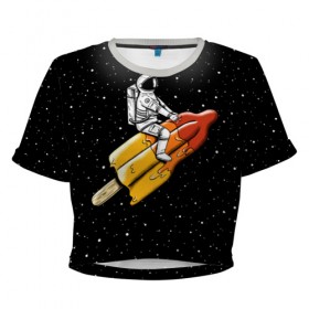 Женская футболка 3D укороченная с принтом Сладкая ракета в Санкт-Петербурге, 100% полиэстер | круглая горловина, длина футболки до линии талии, рукава с отворотами | 