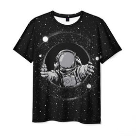 Мужская футболка 3D с принтом Черная дыра в Санкт-Петербурге, 100% полиэфир | прямой крой, круглый вырез горловины, длина до линии бедер | astronaut | cosmonaut | cosmos | galaxy | meteor | moon | planet | space | star | universe | астронавт | бесконечность | вселенная | галактика | космонавт | космос | черная дыра