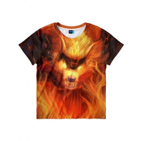 Детская футболка 3D с принтом Fire Wolf в Санкт-Петербурге, 100% гипоаллергенный полиэфир | прямой крой, круглый вырез горловины, длина до линии бедер, чуть спущенное плечо, ткань немного тянется | league of legends | lol | warwick | wolf | варвик | волк | лига легенд | лол